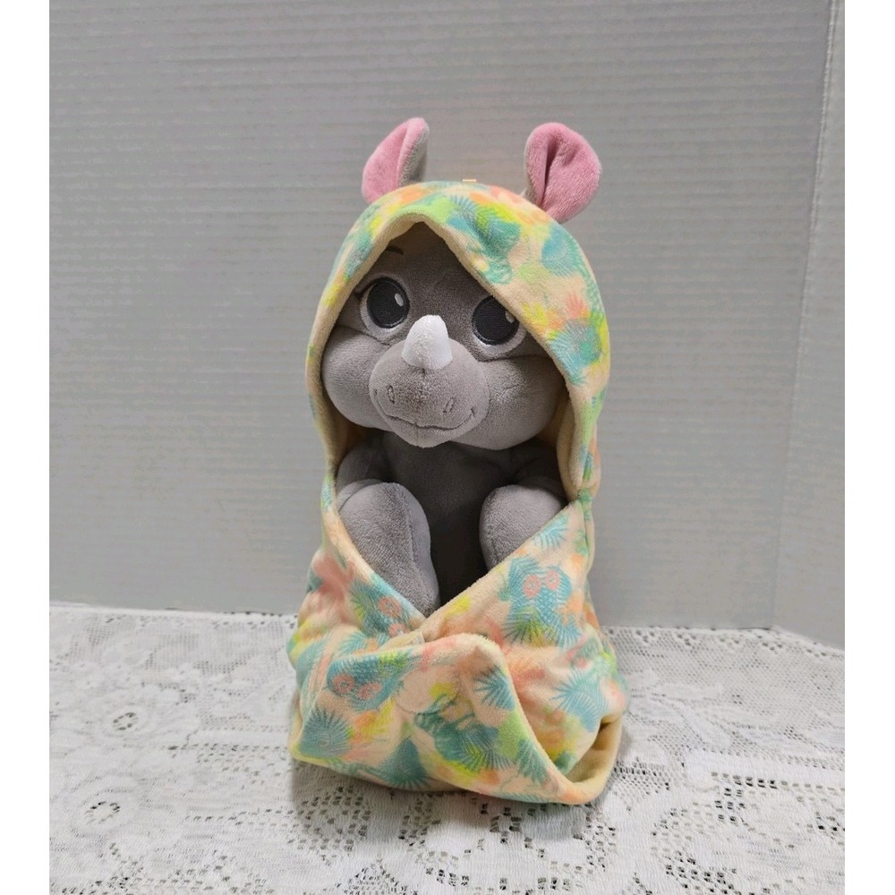 Disney Parks Animal Kingdom Baby Rhino in a Hoodie Pouch Blanket Plush Doll